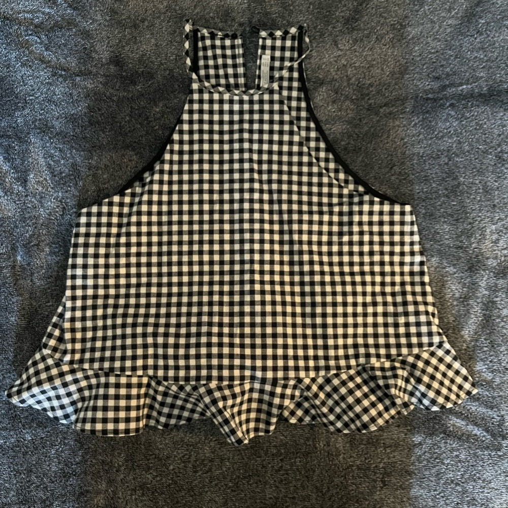 Zara brand Trafaluc black and white gingham peplum bottom tank top - Size Small